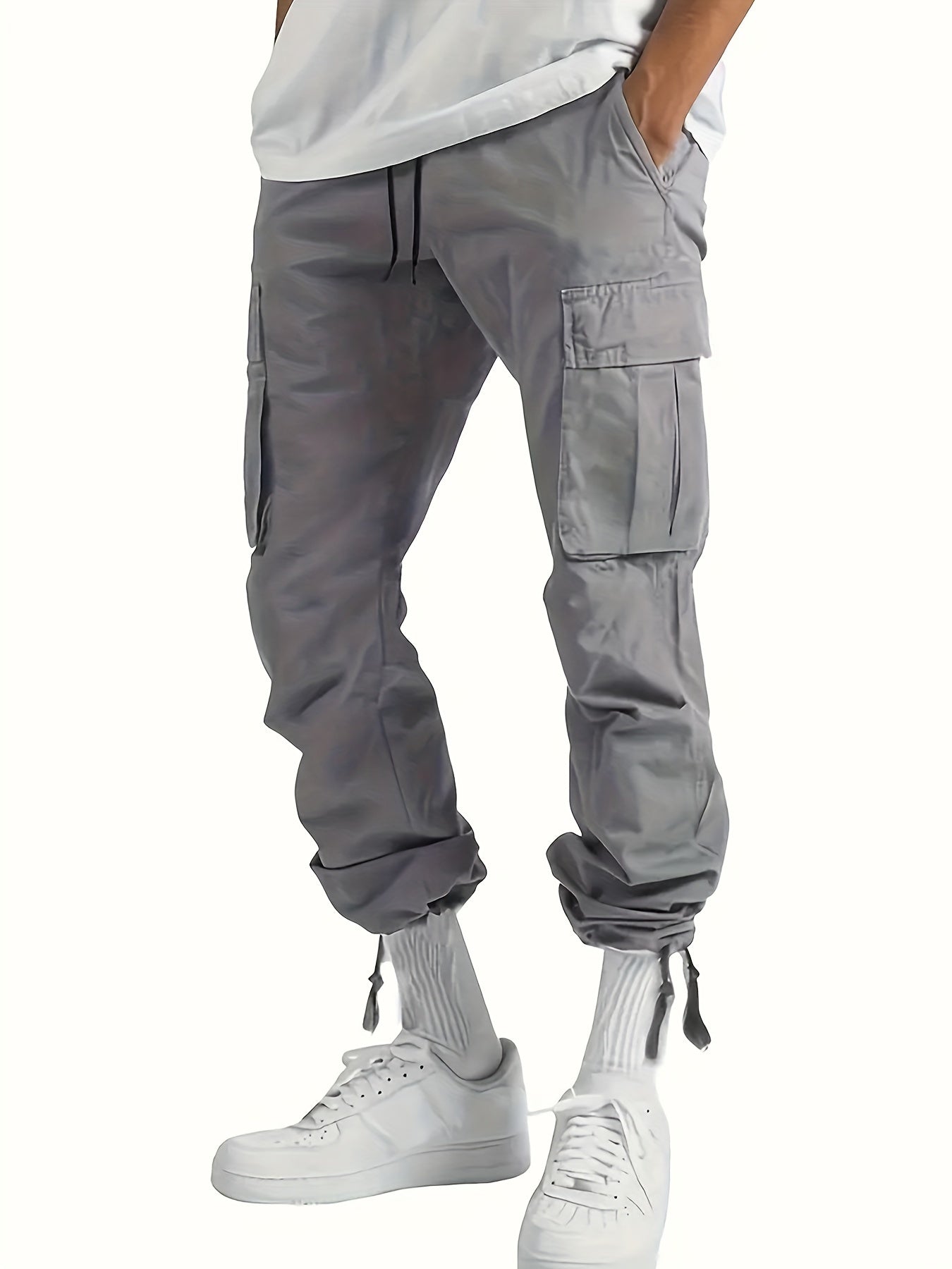 4 Pack Teen Boys Cargo Pants Loose Fit Casual Outdoor Pants with Multiple Pockets Machine Washable Polyester Blend Adjustable Drawstring Waist Available in Gray Beige and Black for Spring and Fall Activities