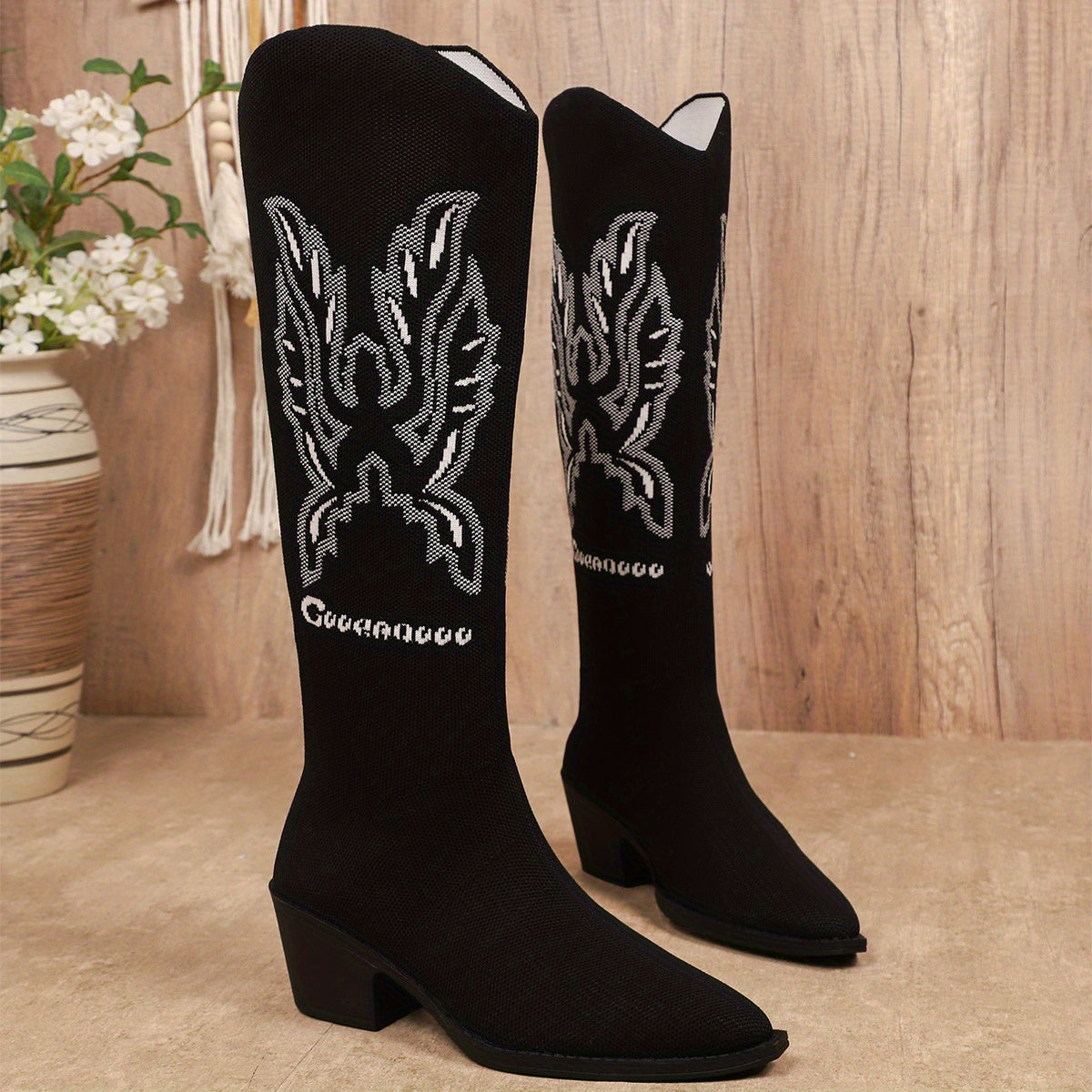 Women Slip On Chunky Heel Western Cowgirl Boots Everyday