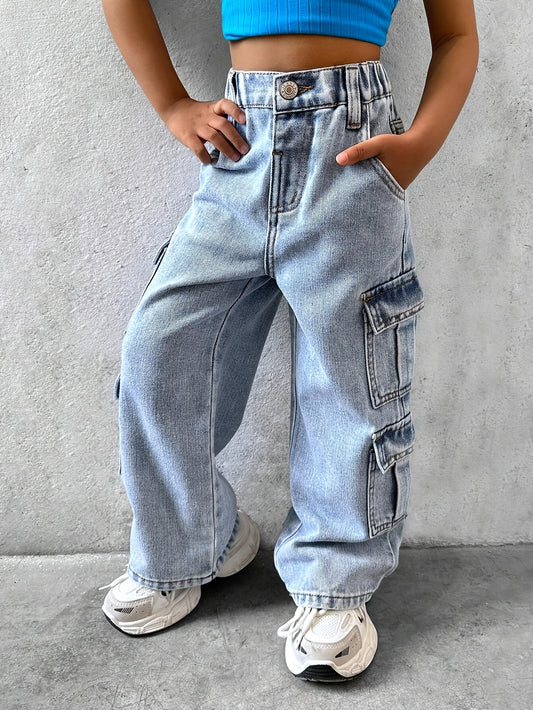 Girls New Fashionable Casual Baggy Jeans With Pockets