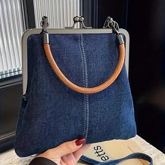 Handmade Denim Women's Crossbody Bag with Detachable Strap