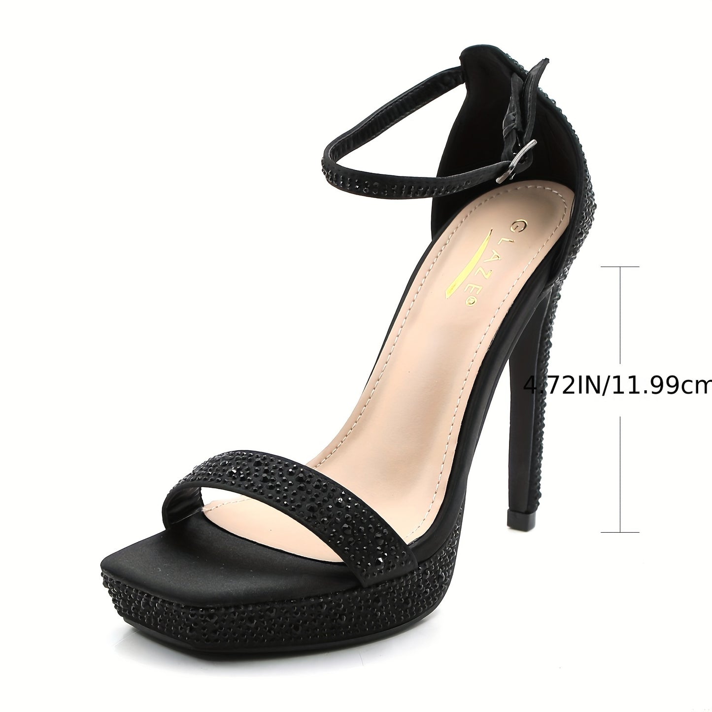 Women's 4.72 Inch Platform High Heeled Sandals Strappy Stiletto Open Square Toe Heels with Ankle Strap for Wedding Party Prom Work Dating Rhinestone Hot Drilling