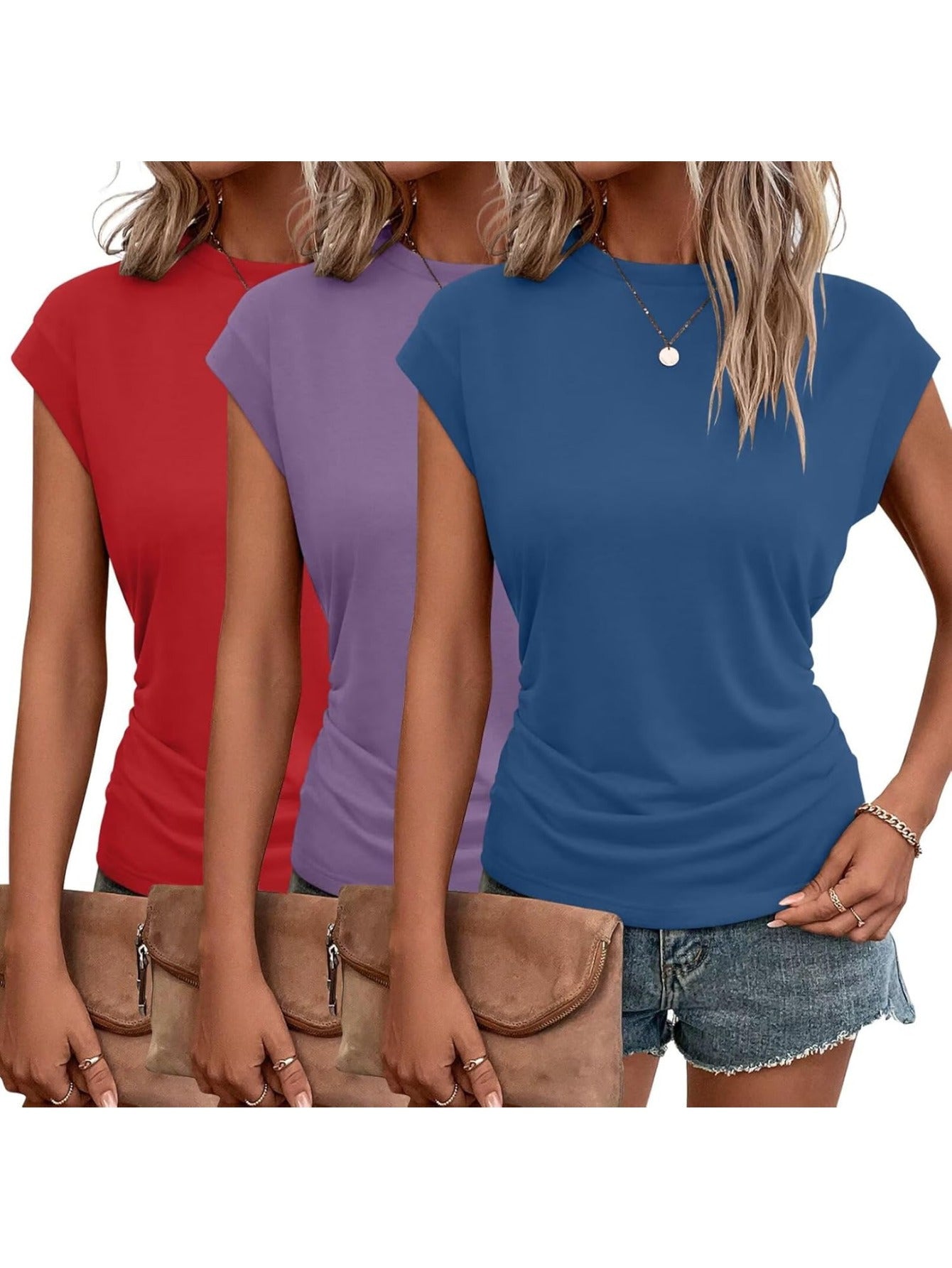 3-Pack Women's Cap Sleeve Crewneck T-Shirts for Versatile Style