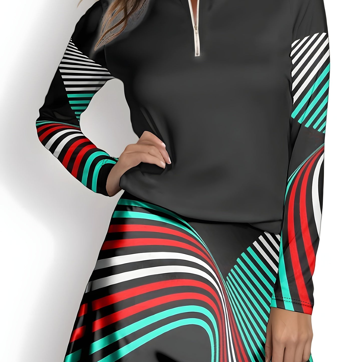 Color Block Zipper Polo Shirt for Women’s Active Sportswear