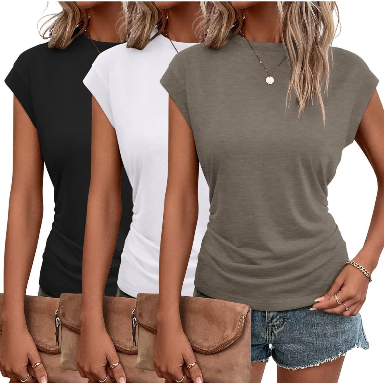 3-Pack Women's Cap Sleeve Crewneck T-Shirts for Versatile Style
