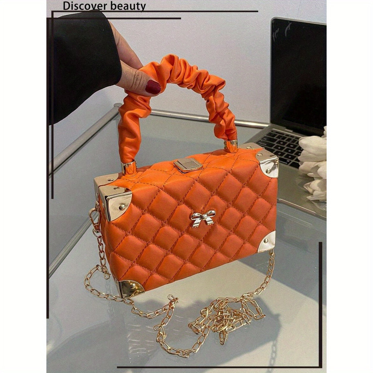 Quilted Cloud-Shaped Mini Box Bag with Bow Detail
