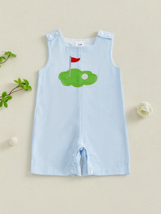 Baby Boy Romper Golf Embroidery Plaid Sleeveless Newborn Jumpsuit Infant Overalls for Summer Outdoor