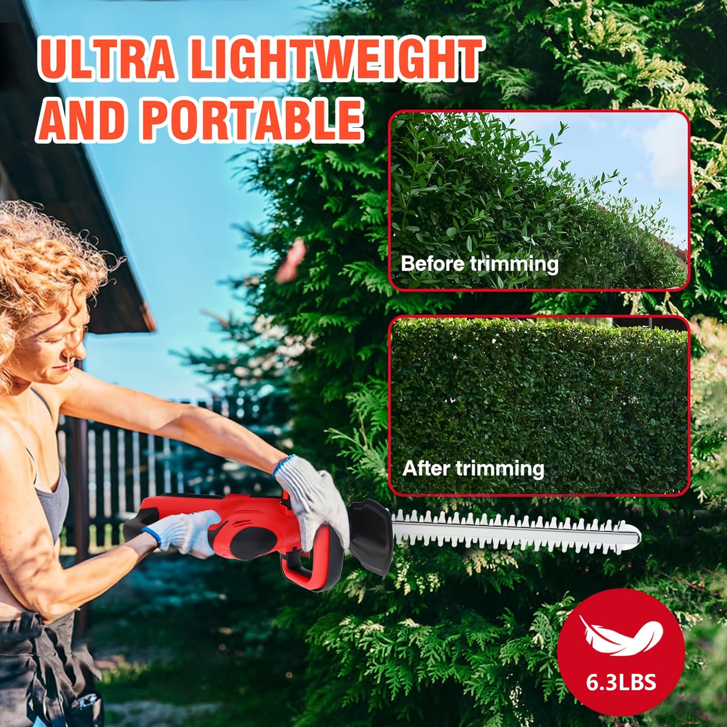 Cordless Hedge Trimmer with Dual-Action Carbon Steel Blade