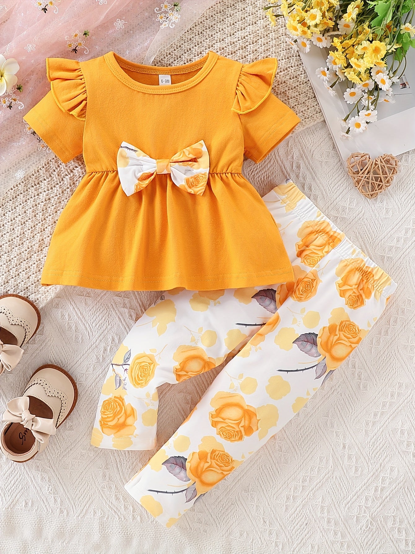Toddler Summer Baby Girl Clothes Ruffle Short Sleeve T Shirt Floral Pants Headband 3 Pieces Newborn Infant Outfits for Outdoor Activities