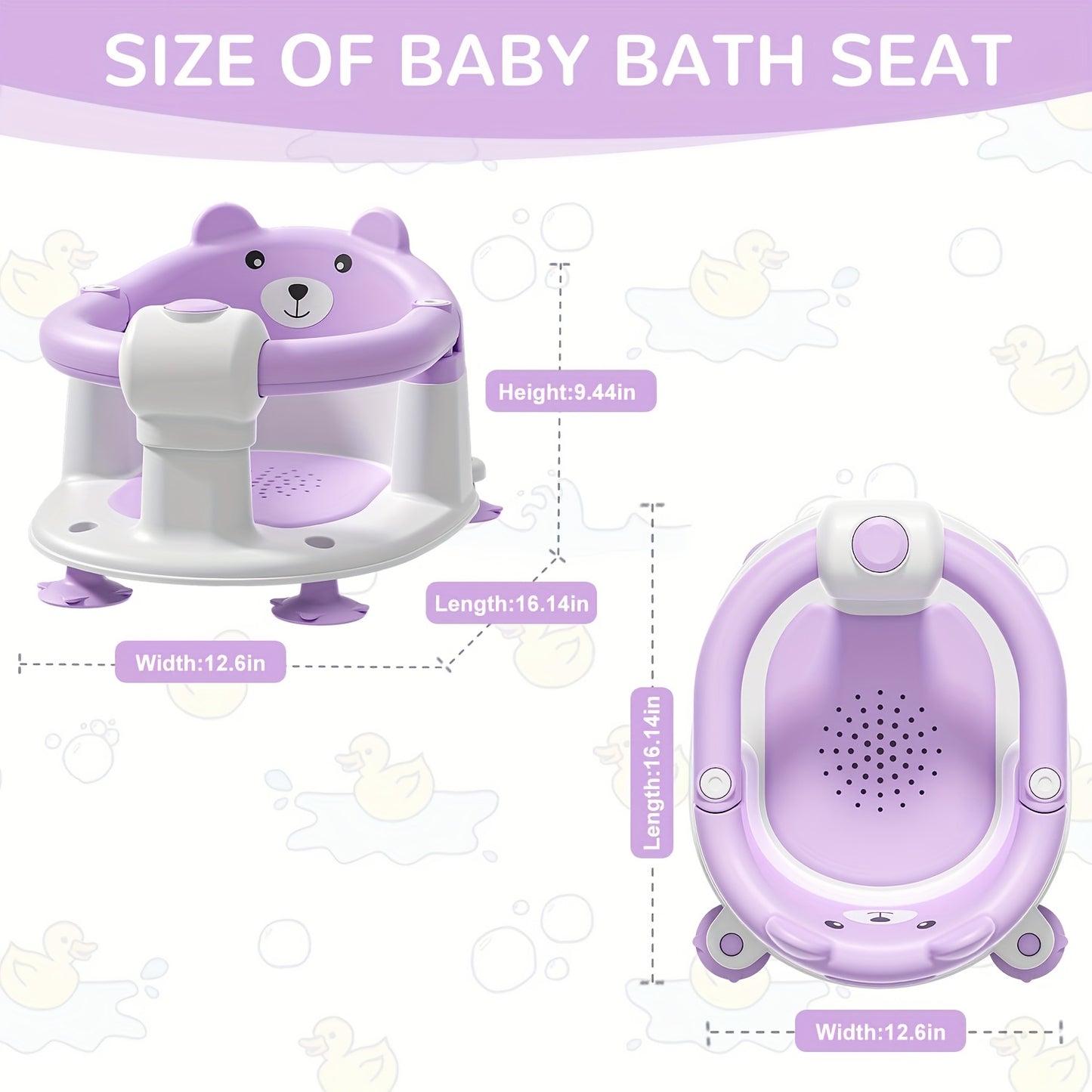 Non-Slip Baby Bath Seat with Suction Cups and Soft Cushion
