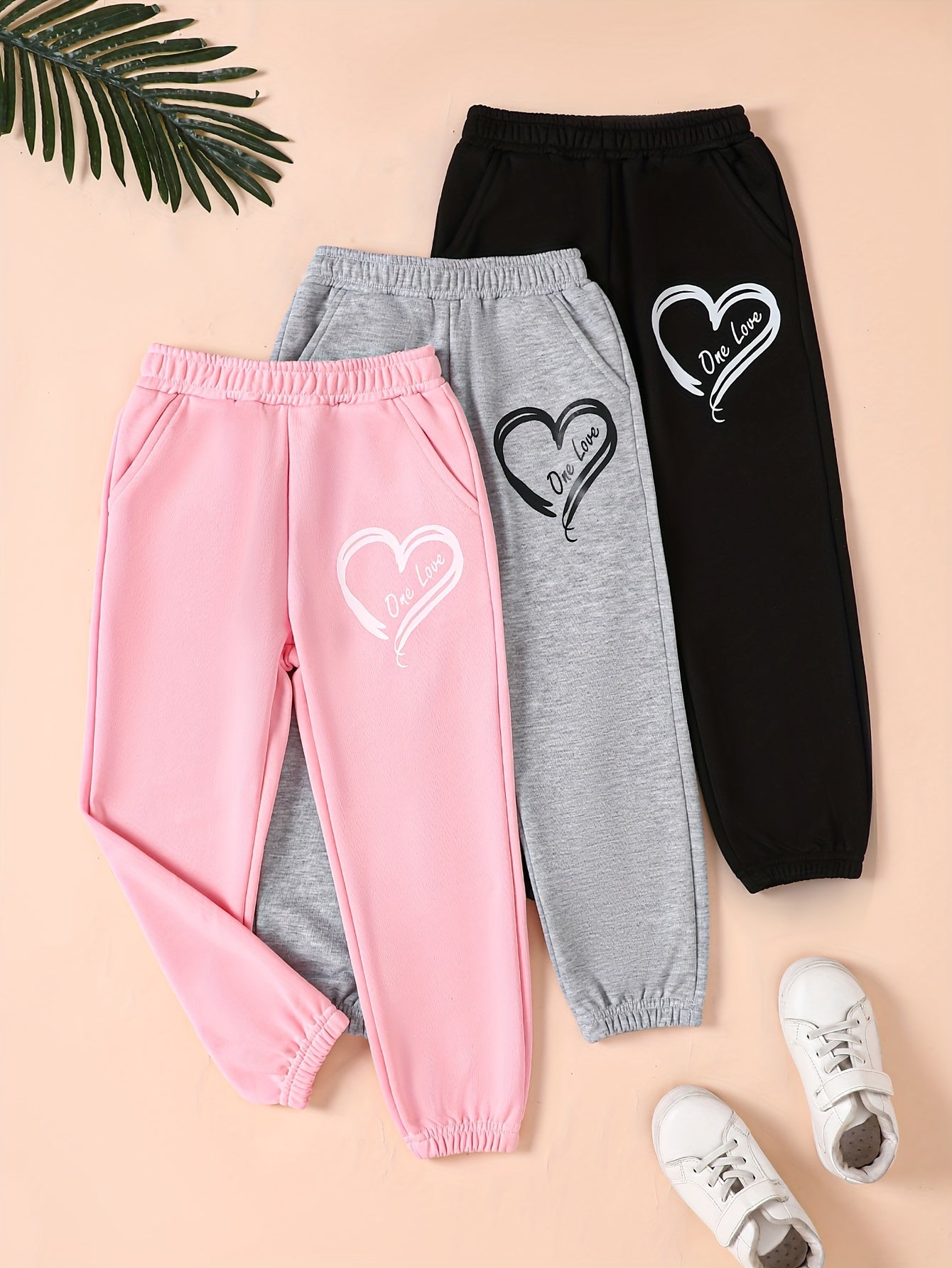 Girls Casual Heart Print Sports Pants for Outdoor Fun