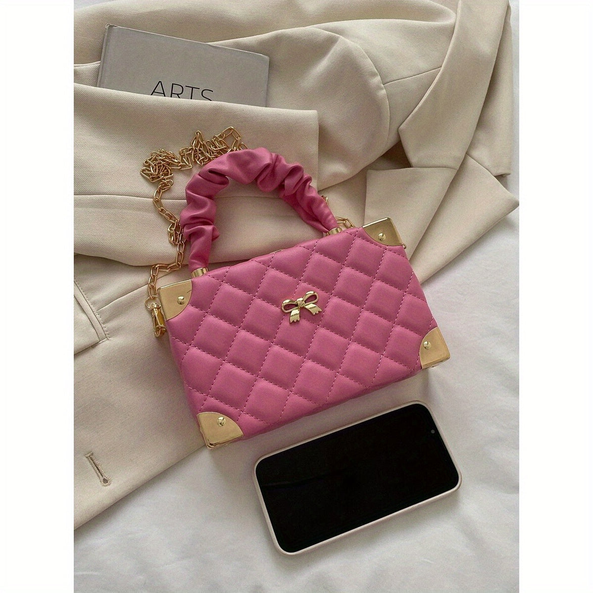 Quilted Cloud-Shaped Mini Box Bag with Bow Detail