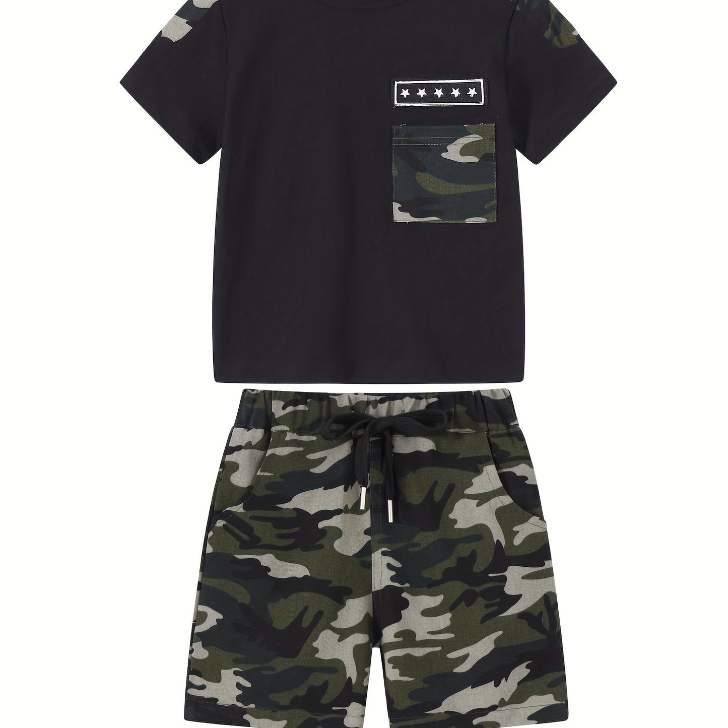 Kids 2 Piece Boy's Summer Outfit Set Trendy Tee and Comfy Camouflage Shorts Casual Daily Wear for Stylish Toddler Baby