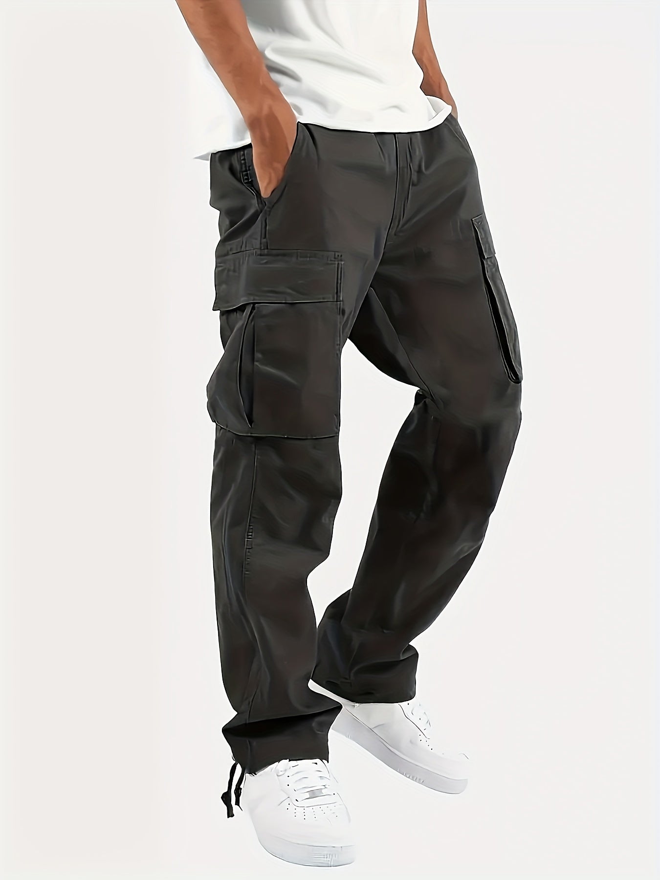 4 Pack Teen Boys Cargo Pants Loose Fit Casual Outdoor Pants with Multiple Pockets Machine Washable Polyester Blend Adjustable Drawstring Waist Available in Gray Beige and Black for Spring and Fall Activities