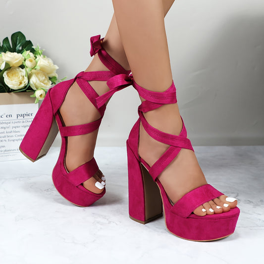 Glaze Women's Lace Up Platform Block Heel Sandals Comfortable Sexy Charming Cute
