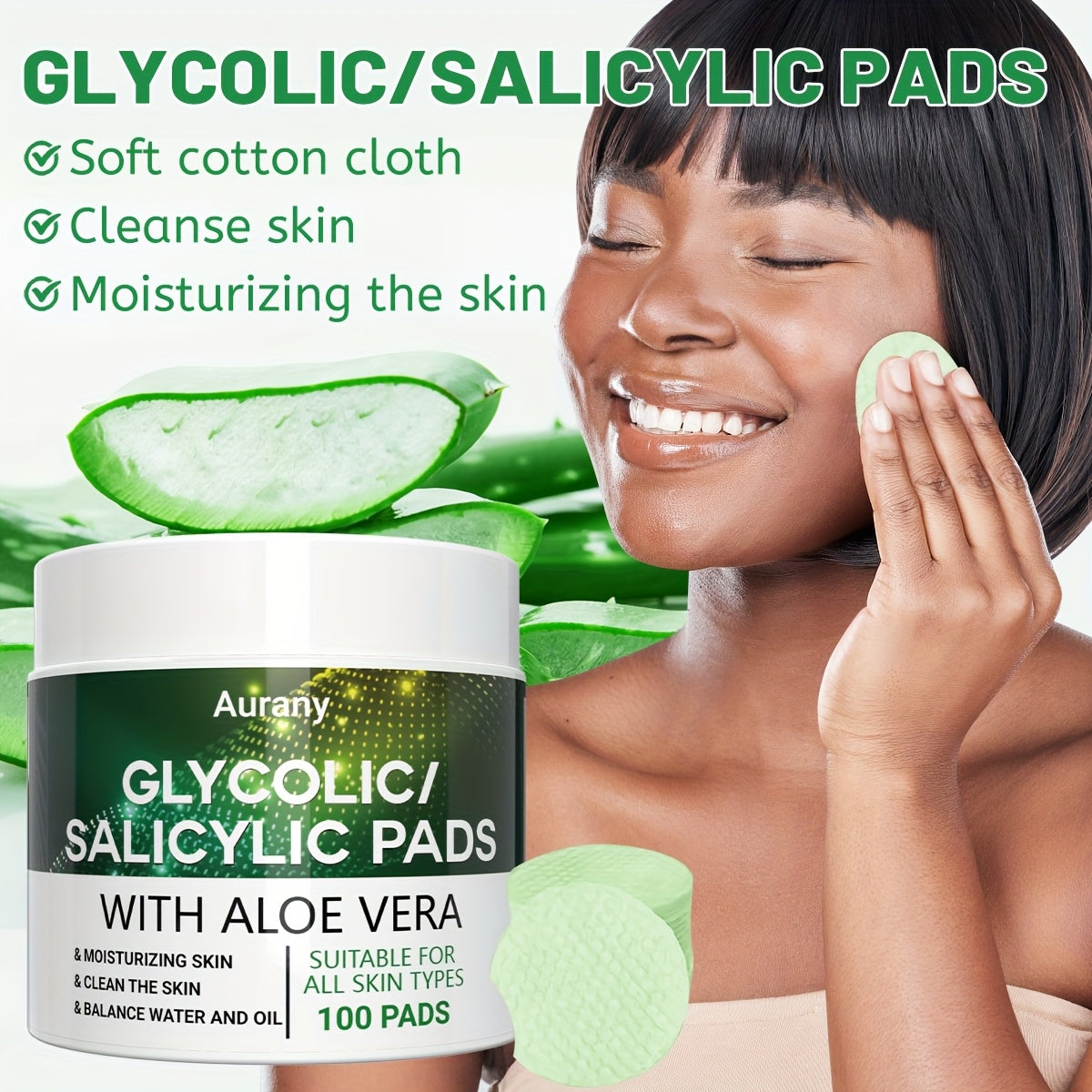 Aurany Glycolic and Salicylic Acid Moisturizing Facial Cleansing Pads