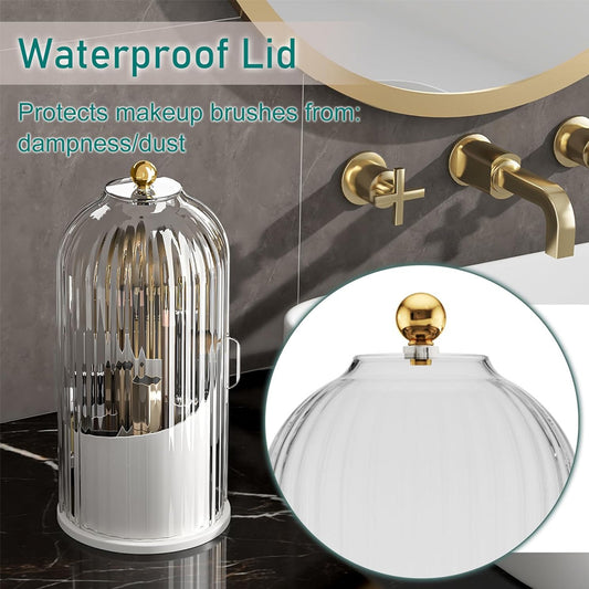 Rotating Makeup Brush Holder with Lid for Organized Vanity