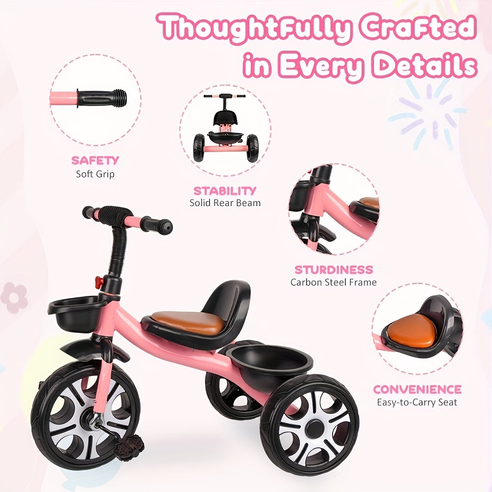 Durable Carbon Steel Tricycle with Storage Basket for Kids