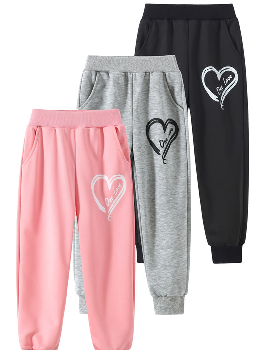 Girls Casual Heart Print Sports Pants for Outdoor Fun