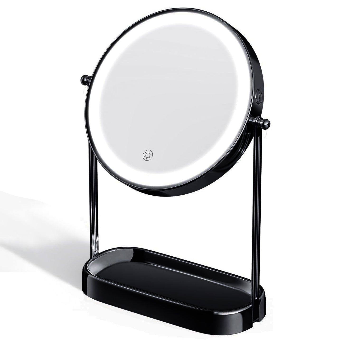 Lighted Rechargeable Makeup Mirror with Adjustable Brightness and Storage