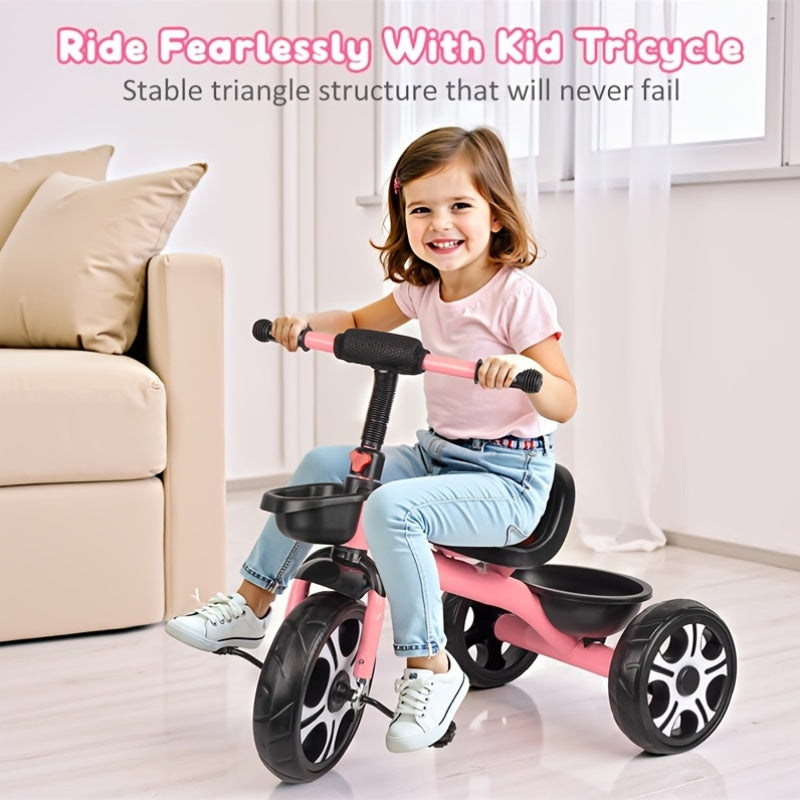 Durable Carbon Steel Tricycle with Storage Basket for Kids