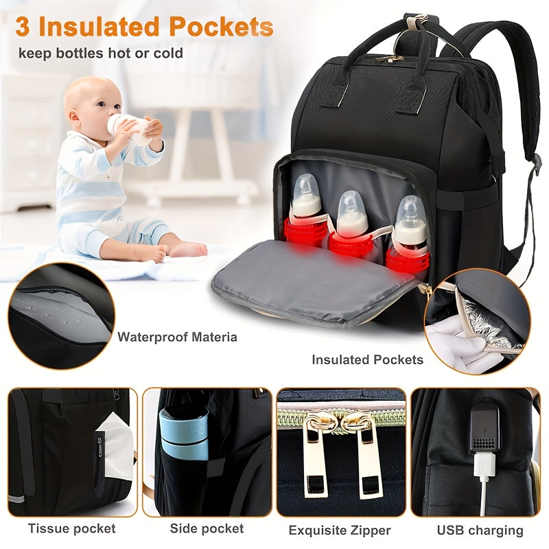 Multifunctional Diaper Bag Backpack With Stroller Straps And Pockets