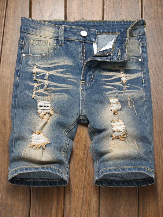 Boys Vintage Inspired Ripped Denim Shorts Stretchy Casual Summer Wear with Elastic Waistband