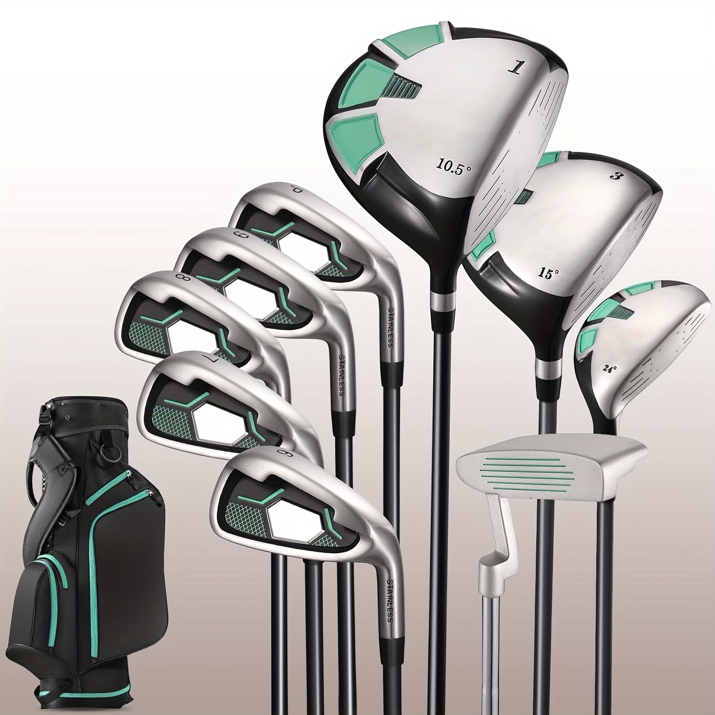 9pcs Complete Golf Club Set for Right-Handed Men & Women - Full Driver, Woods, Hybrids & Irons with Stand Bag & 3 Bonus Head Covers - Forgiving 10.5° Driver, 15° Fairway Wood, 24° Hybrid, 6-PW Irons, Pitching Wedge & Putte