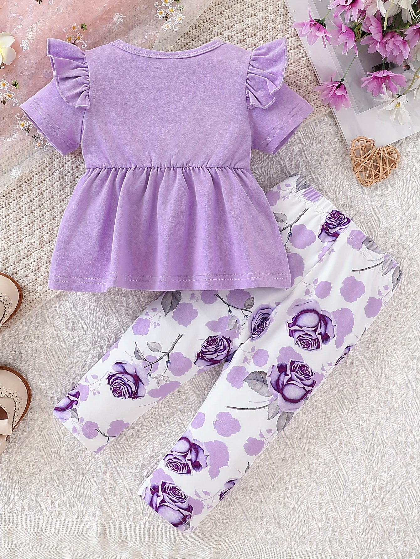 Toddler Summer Baby Girl Clothes Ruffle Short Sleeve T Shirt Floral Pants Headband 3 Pieces Newborn Infant Outfits for Outdoor Activities
