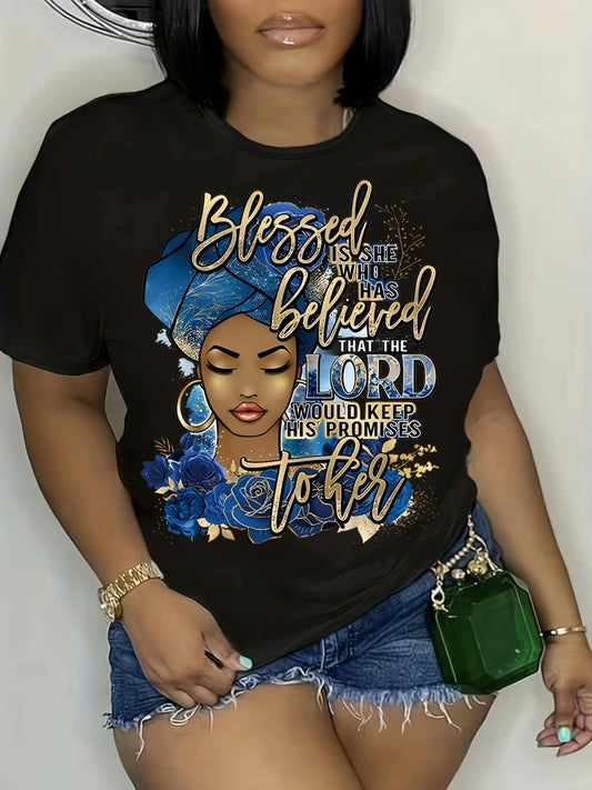 Women's Plus Size Blessed Letter Print Casual T-Shirt