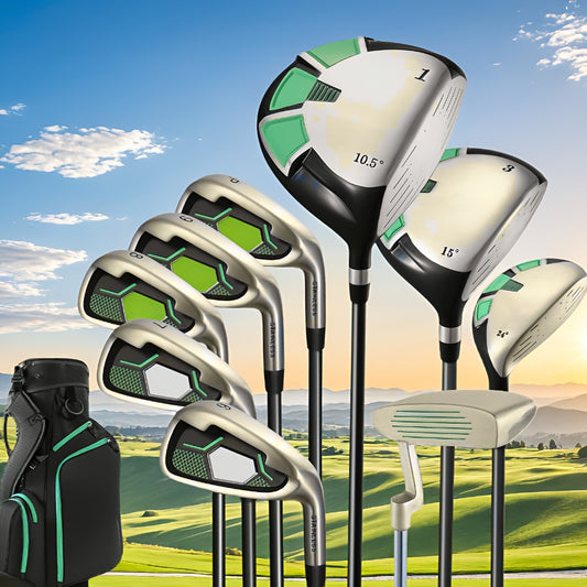 9pcs Complete Golf Club Set for Right-Handed Men & Women - Full Driver, Woods, Hybrids & Irons with Stand Bag & 3 Bonus Head Covers - Forgiving 10.5° Driver, 15° Fairway Wood, 24° Hybrid, 6-PW Irons, Pitching Wedge & Putte