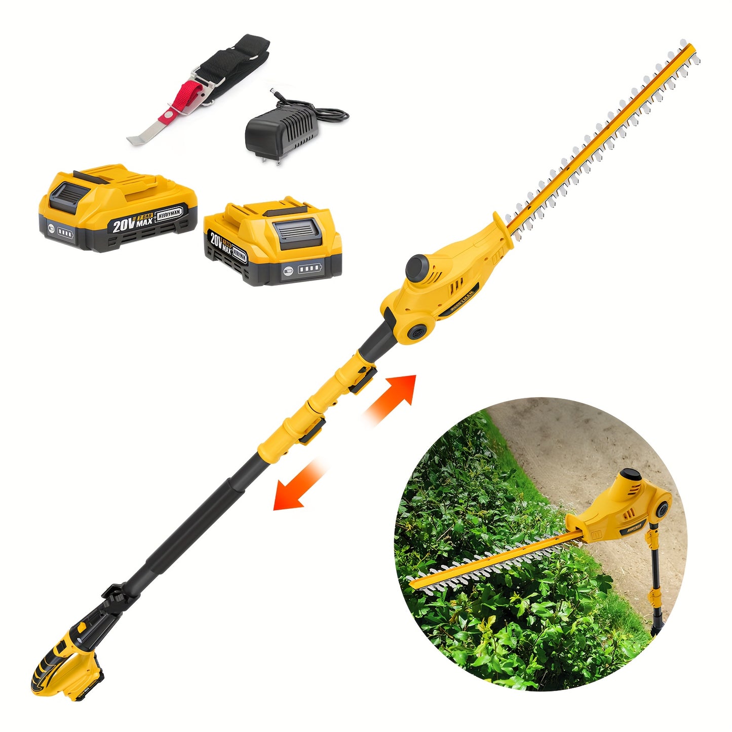 Alloyman 20V Pole Hedge Trimmer with Batteries and Charger