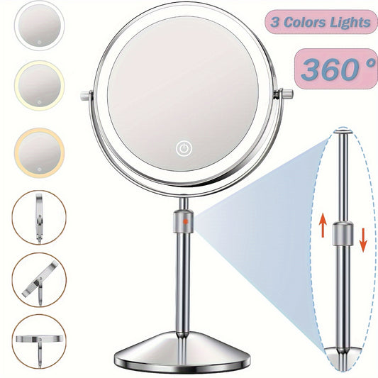 Lighted Rechargeable Vanity Mirror with Adjustable Height and Double Sided