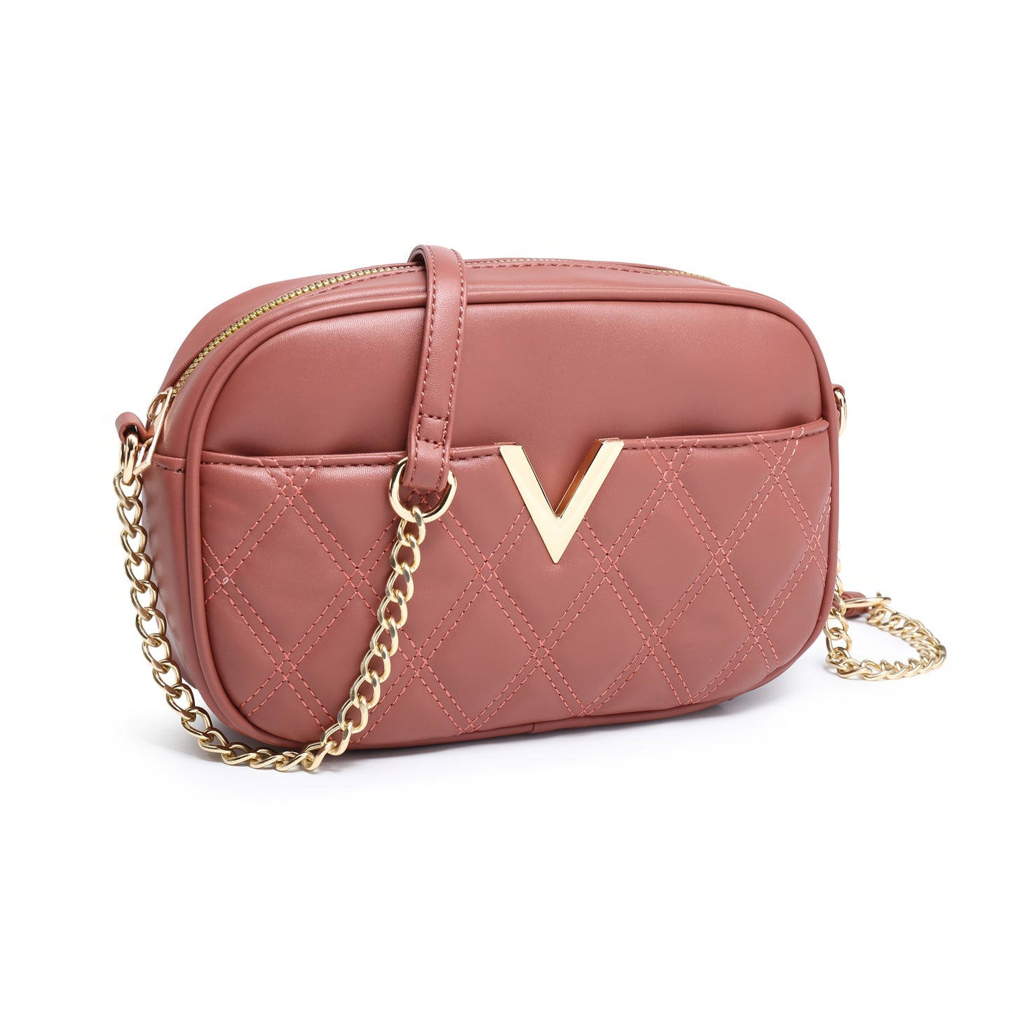 Stylish Quilted Crossbody Bag with Golden-Tone Chain Strap