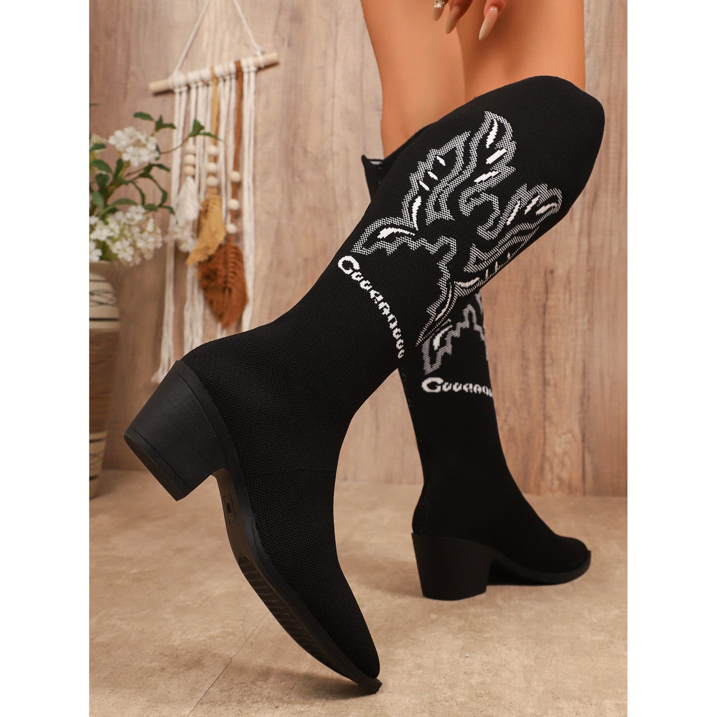 Women Slip On Chunky Heel Western Cowgirl Boots Everyday