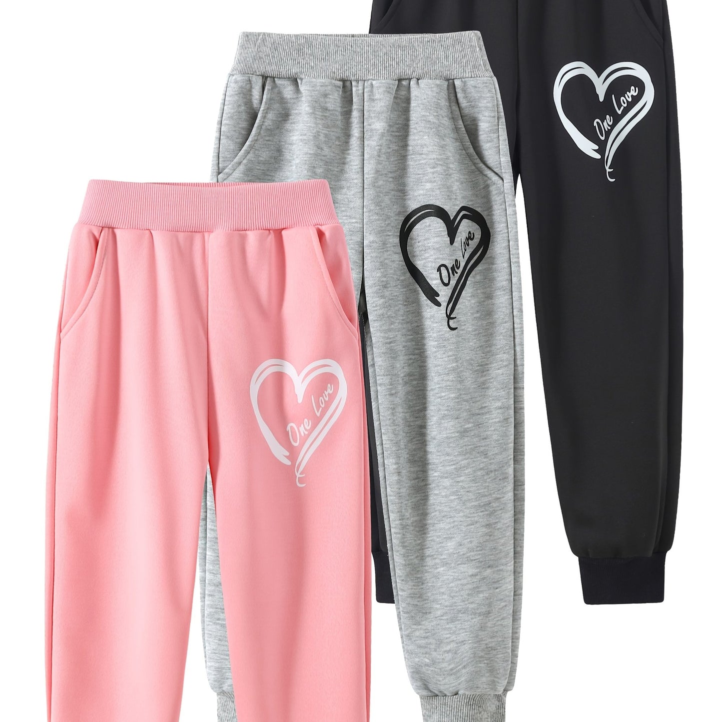 Girls Casual Heart Print Sports Pants for Outdoor Fun
