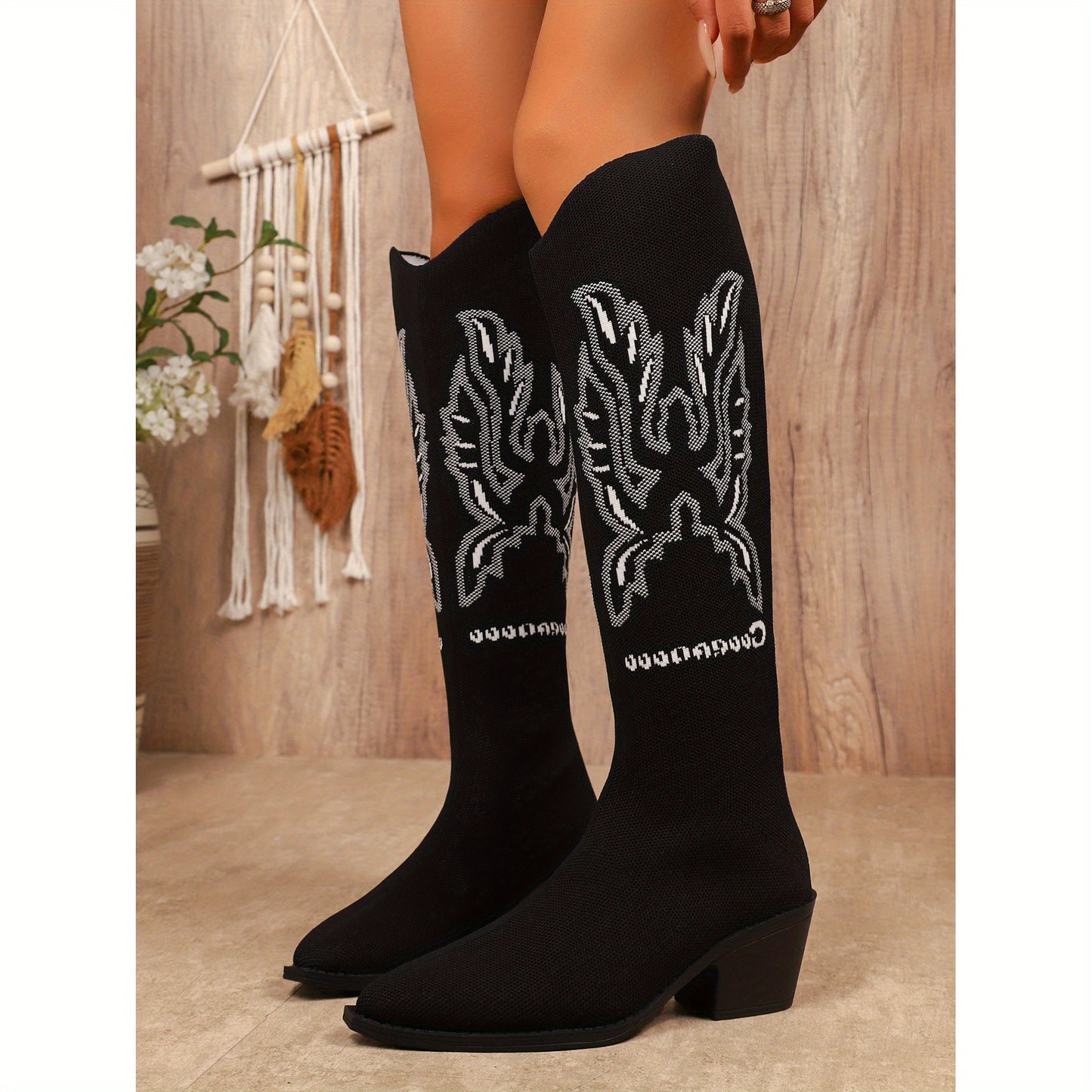Women Slip On Chunky Heel Western Cowgirl Boots Everyday