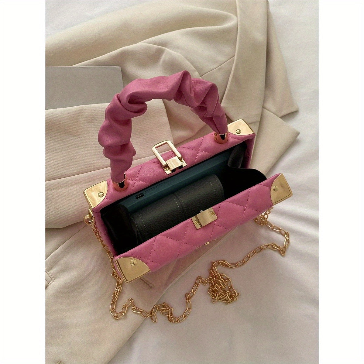 Quilted Cloud-Shaped Mini Box Bag with Bow Detail