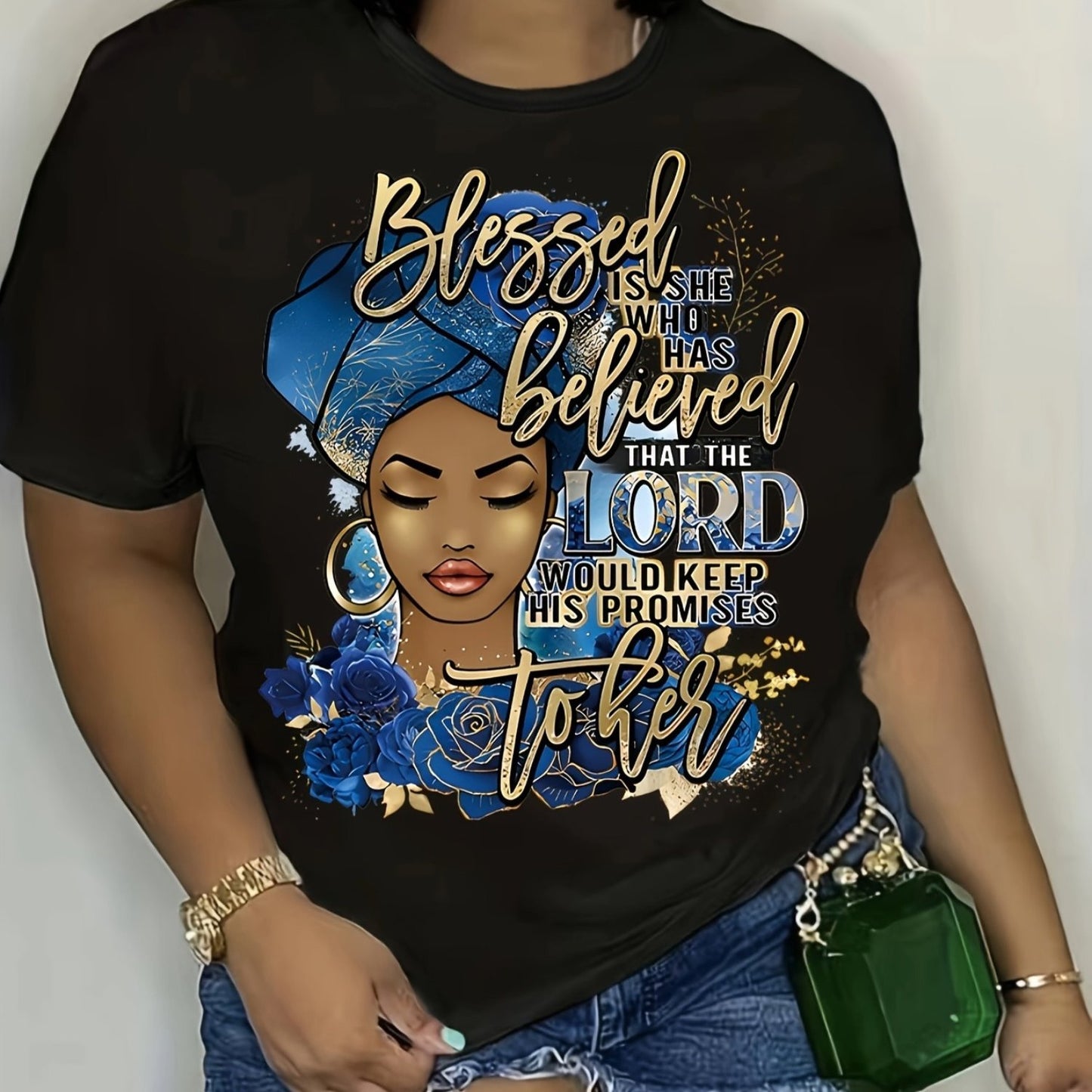 Women's Plus Size Blessed Letter Print Casual T-Shirt