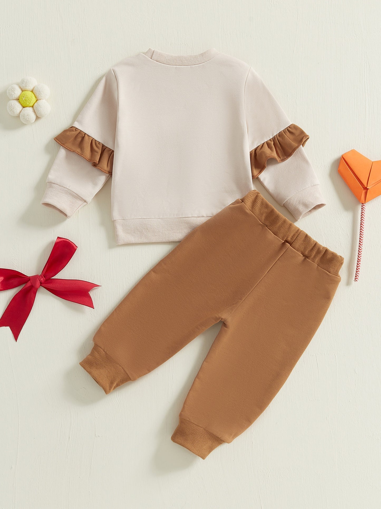 Girls Bow Sweatshirt and Sweatpants 2 Piece Outfit Set