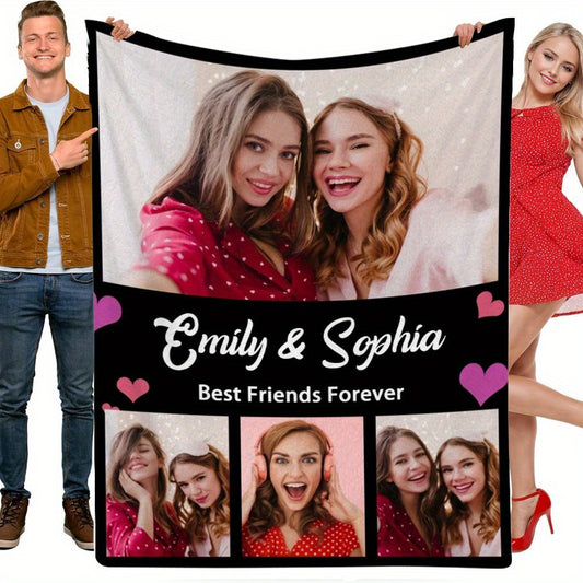 Personalized Photo Blanket for Best Friends Custom Milestone Gift with Photos Names Mid-Century Modern Premium Flannel 30x40 to 60x80 Made in USA