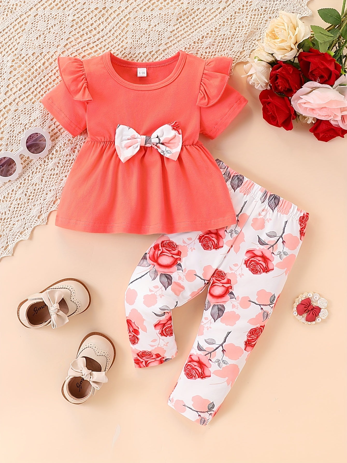 Toddler Summer Baby Girl Clothes Ruffle Short Sleeve T Shirt Floral Pants Headband 3 Pieces Newborn Infant Outfits for Outdoor Activities