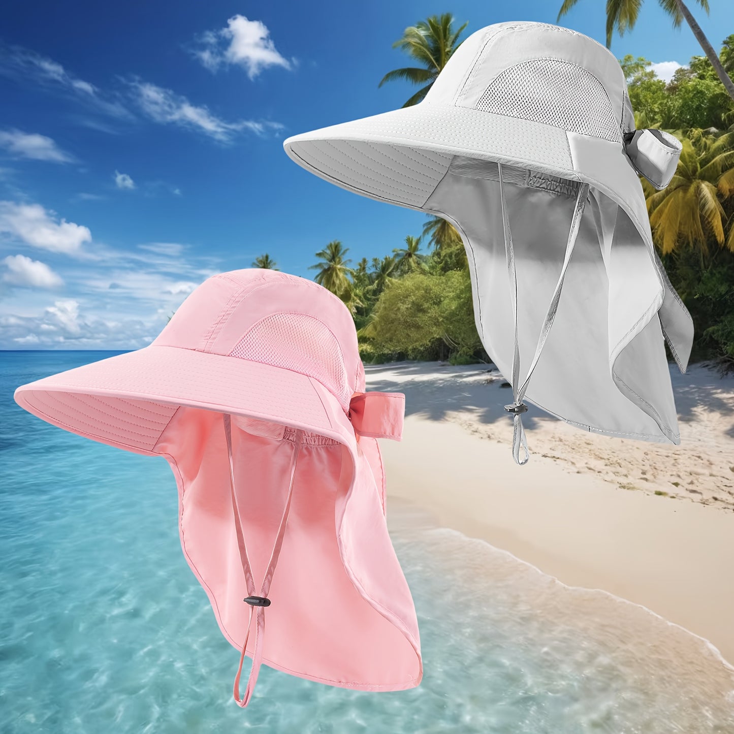 Foldable Women's Wide Brim Sun Hat with Neck Flap