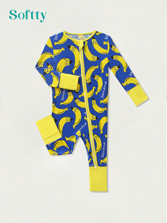 Baby Boys Bamboo Fiber Onesie with Two-Way Zipper and Protectors