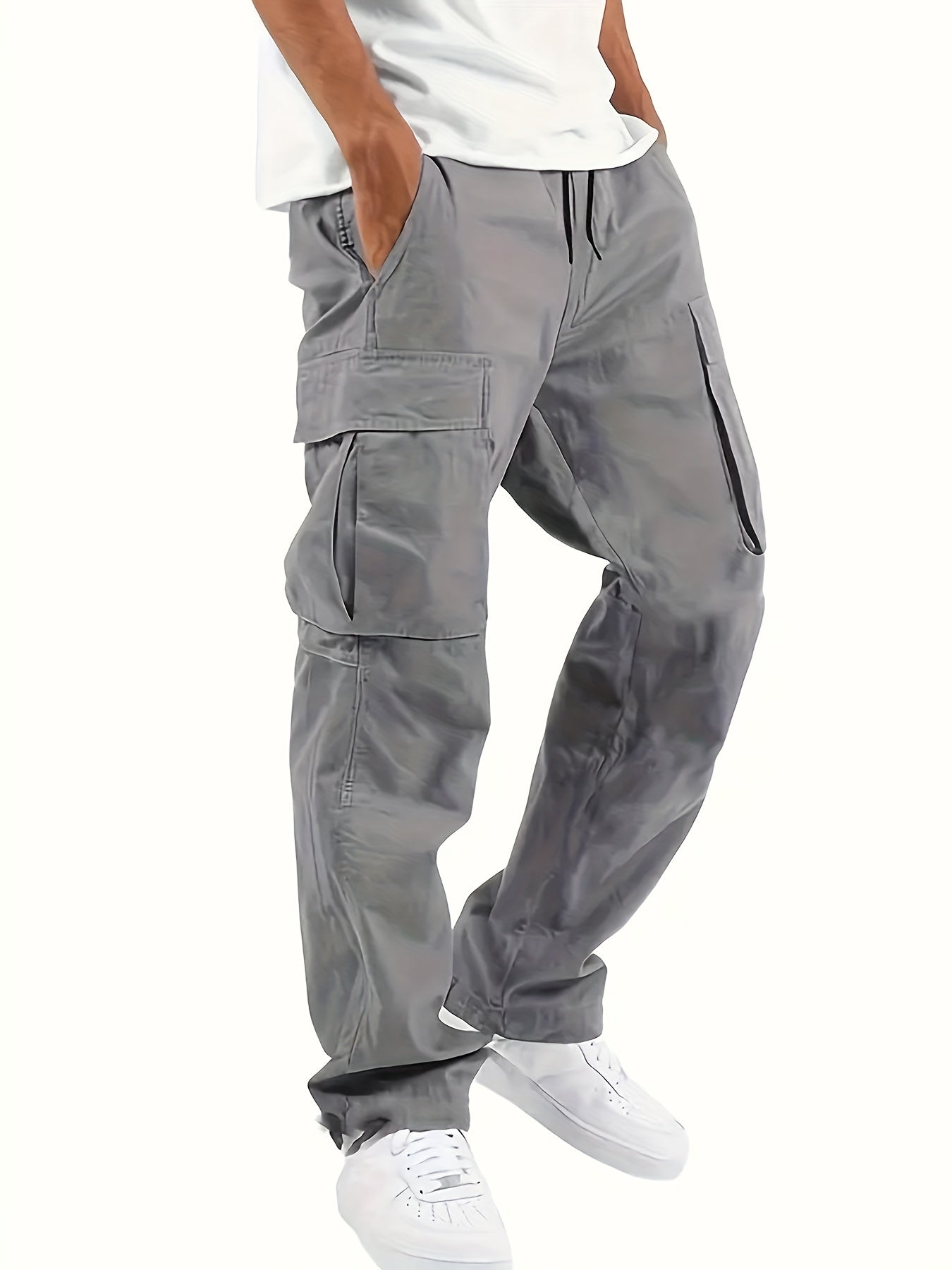 4 Pack Teen Boys Cargo Pants Loose Fit Casual Outdoor Pants with Multiple Pockets Machine Washable Polyester Blend Adjustable Drawstring Waist Available in Gray Beige and Black for Spring and Fall Activities